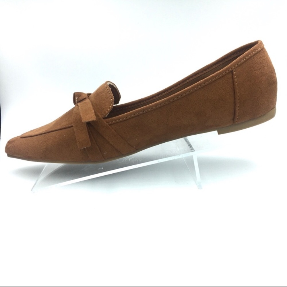 Tan Faux Suede Pointed Toe Loafers in Chestnut